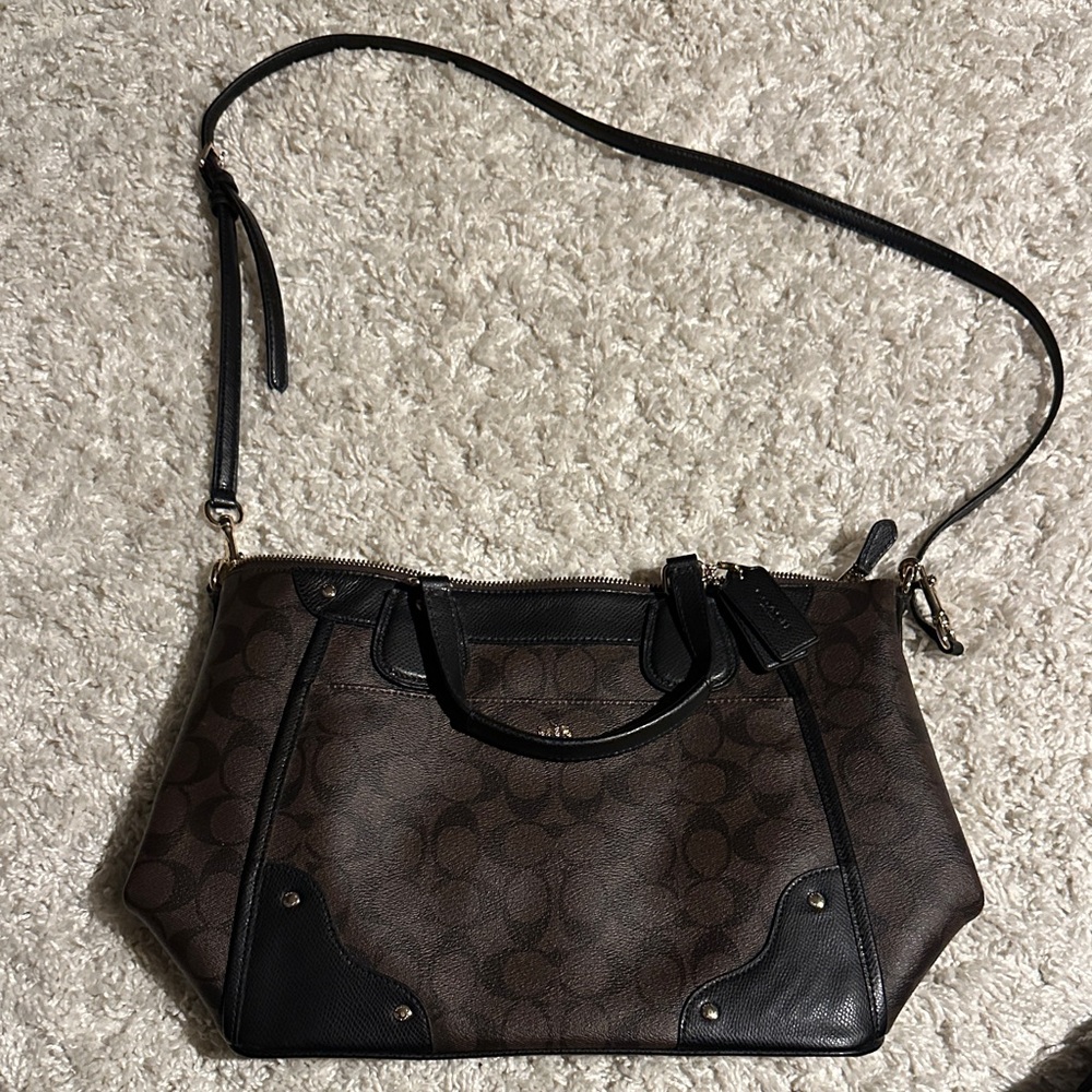 Coach Brown Signature Canvas Convertible Shoulder Bag
